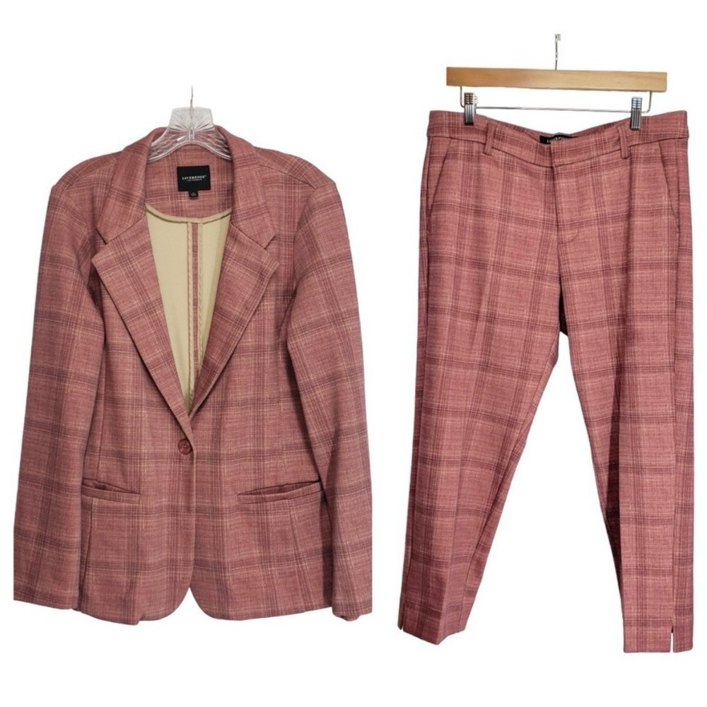 LIVERPOOL Ponte Knit Plaid Suit 12/31 Dusty Pink Casual Stretch Cropped Pant